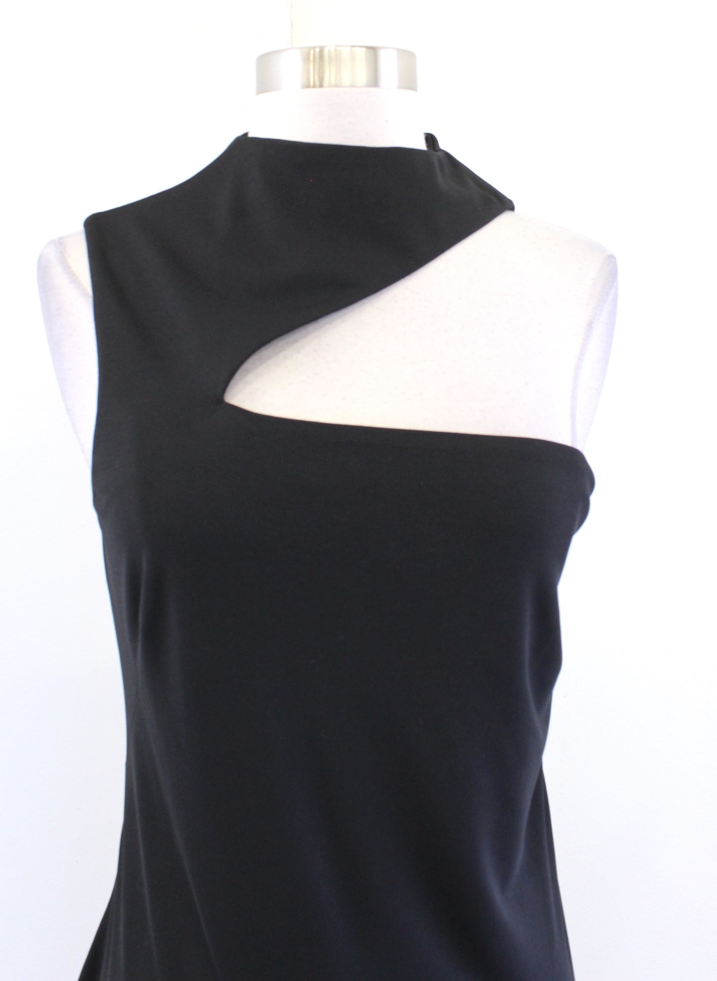 Lauren Ralph Lauren Black Asymmetric One Shoulder Collared Dress Sz 16 Cocktail