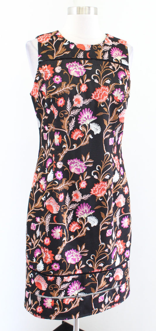 White House Black Market Black Mesh Floral Embroidered Sheath Dress Size 6