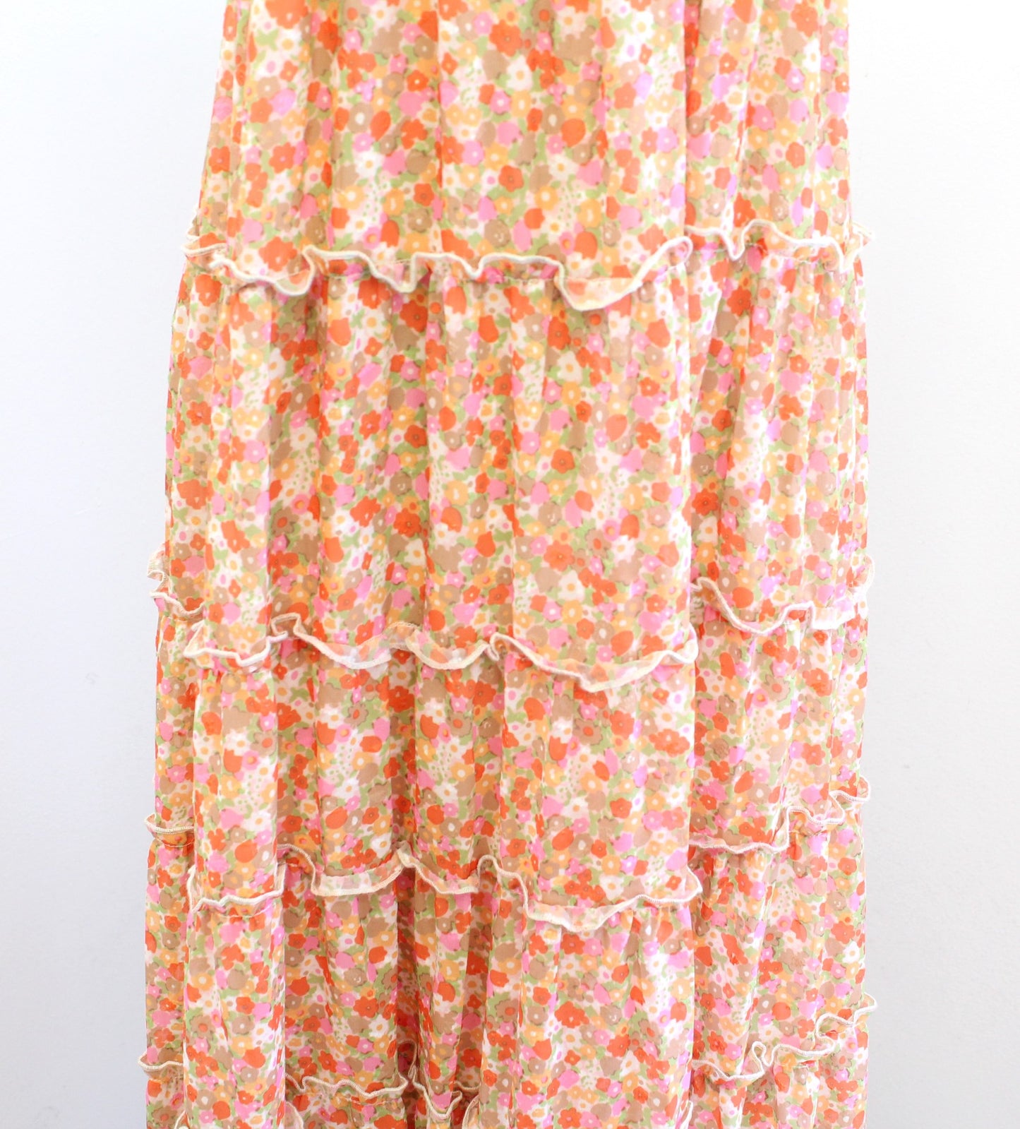 NWT $288 Julie Brown Davie Daisy Floral Ruffle Tiered Maxi Dress Size M Orange