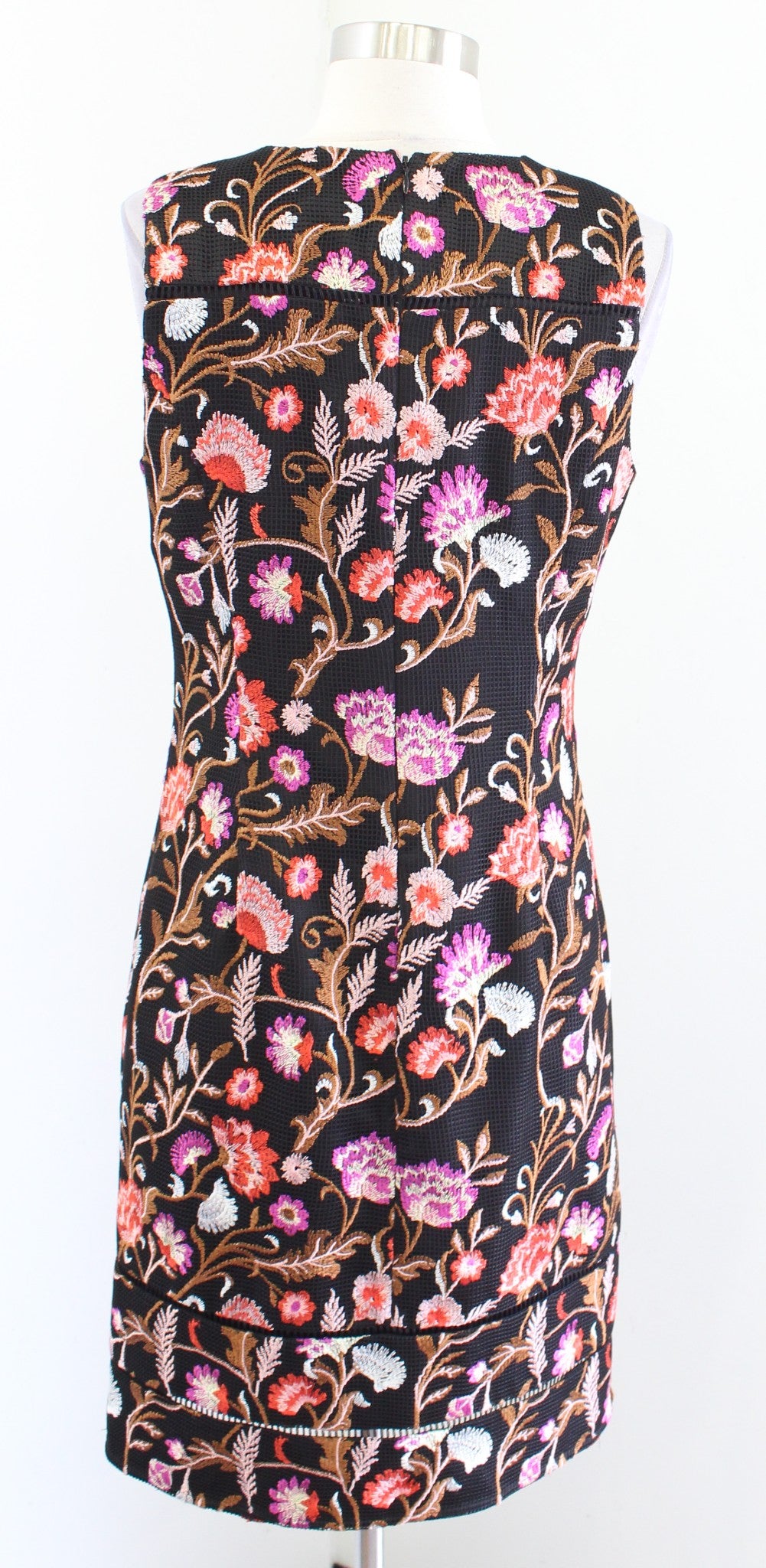 White House Black Market Black Mesh Floral Embroidered Sheath Dress Size 6