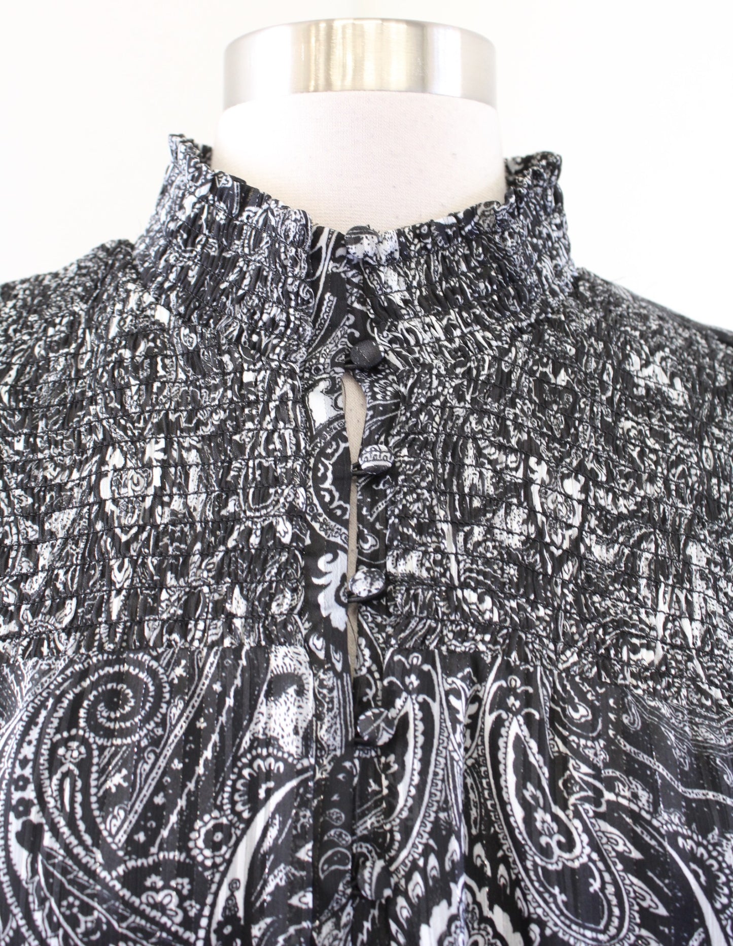 White House Black Market Metallic Paisley Print Ruffle Smocked Midi Dress Size M