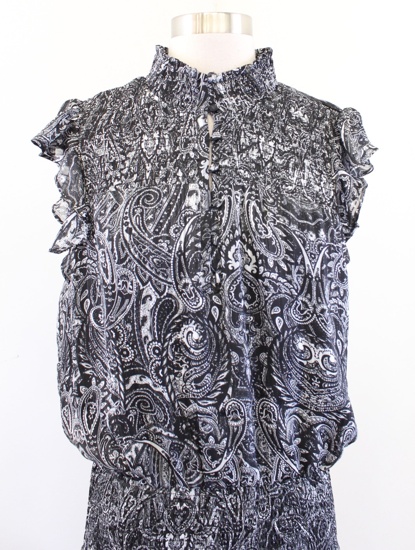 White House Black Market Metallic Paisley Print Ruffle Smocked Midi Dress Size M