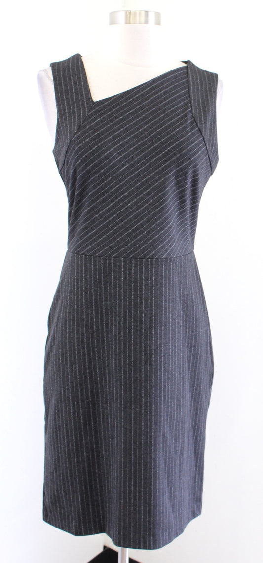 NWT Banana Republic Charcoal Gray Pinstripe Asymmetrical Neckline Sheath Dress 2