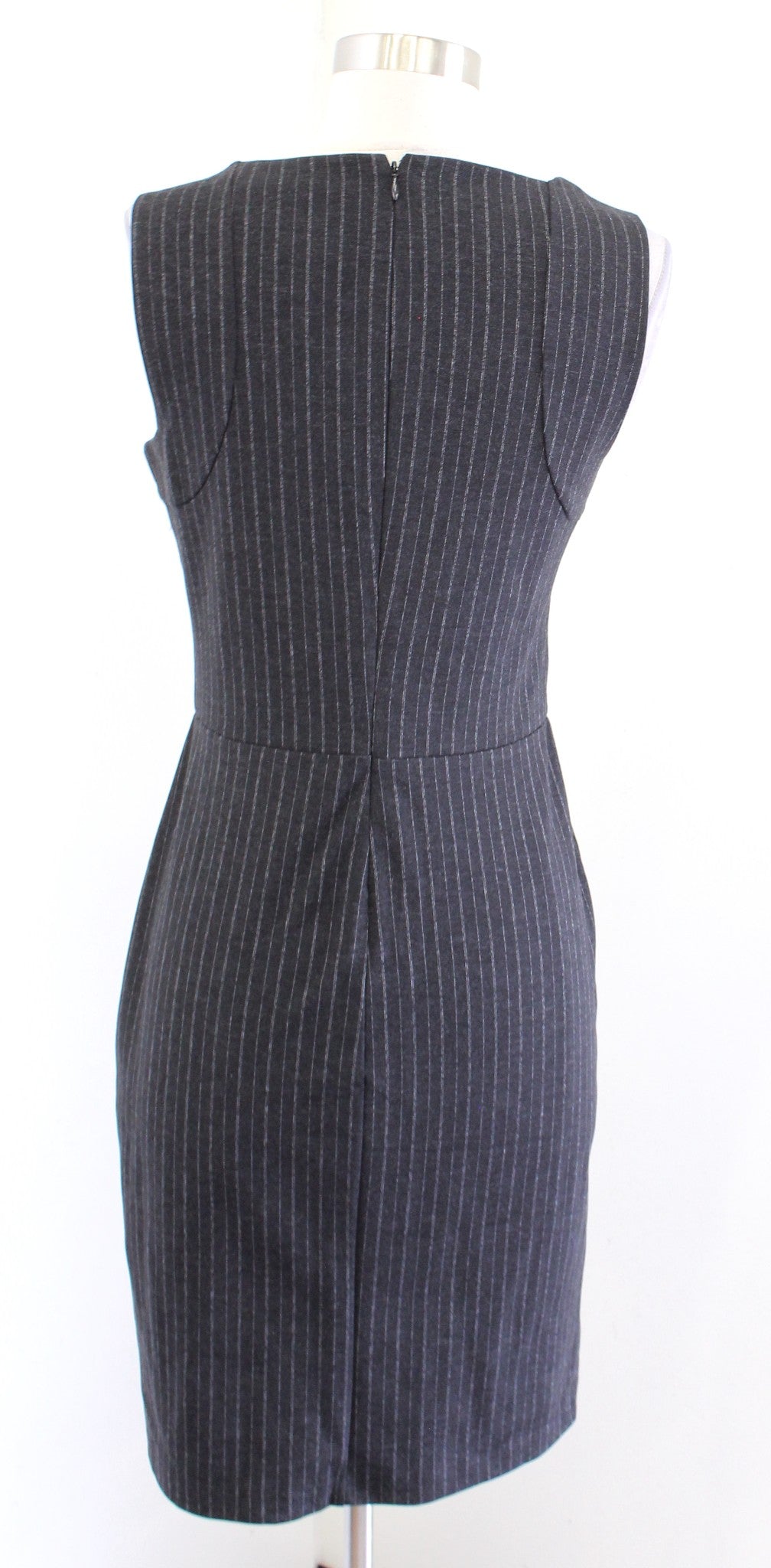 NWT Banana Republic Charcoal Gray Pinstripe Asymmetrical Neckline Sheath Dress 2