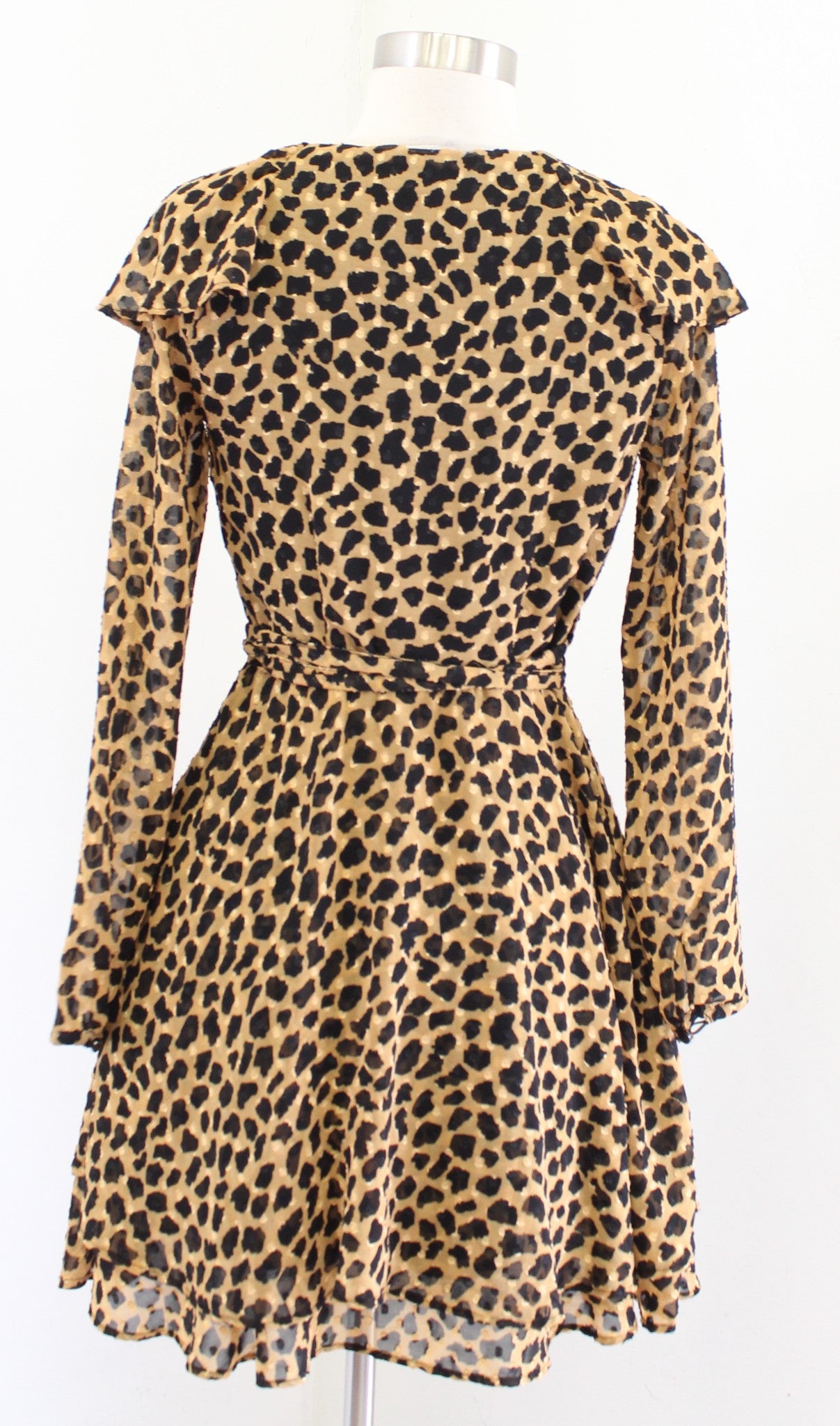 Free People Frenchie Leopard Animal Print Long Sleeve Mini Wrap Dress Size XS
