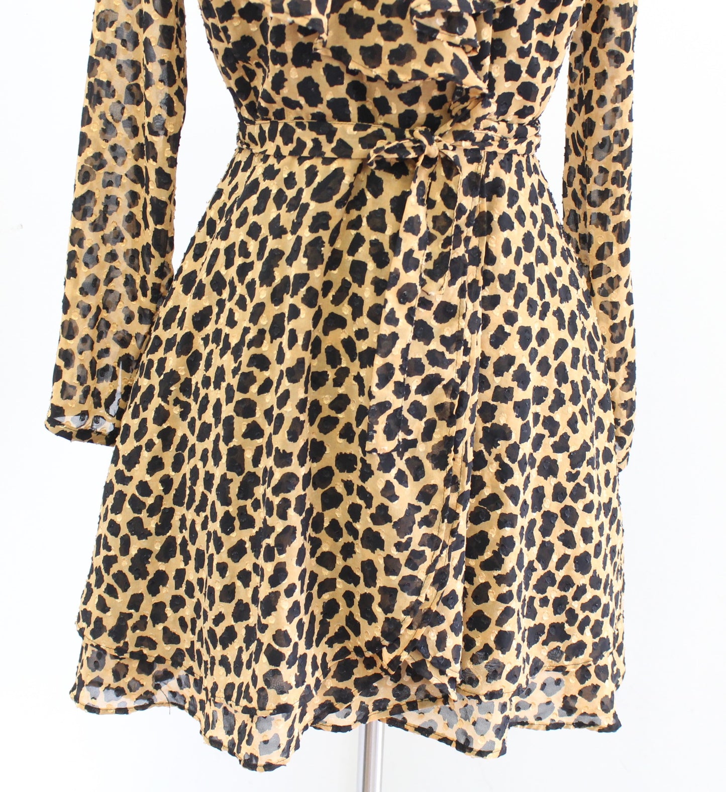 Free People Frenchie Leopard Animal Print Long Sleeve Mini Wrap Dress Size XS