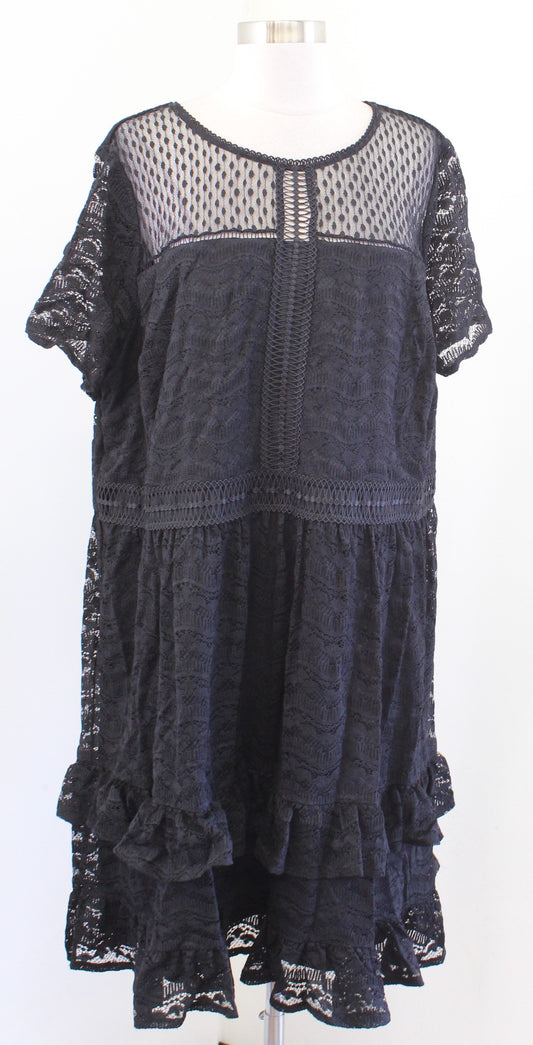 Lane Bryant Black Mesh Lace Cutout Ruffle Hem Dress Size 24 Plus Cocktail Party
