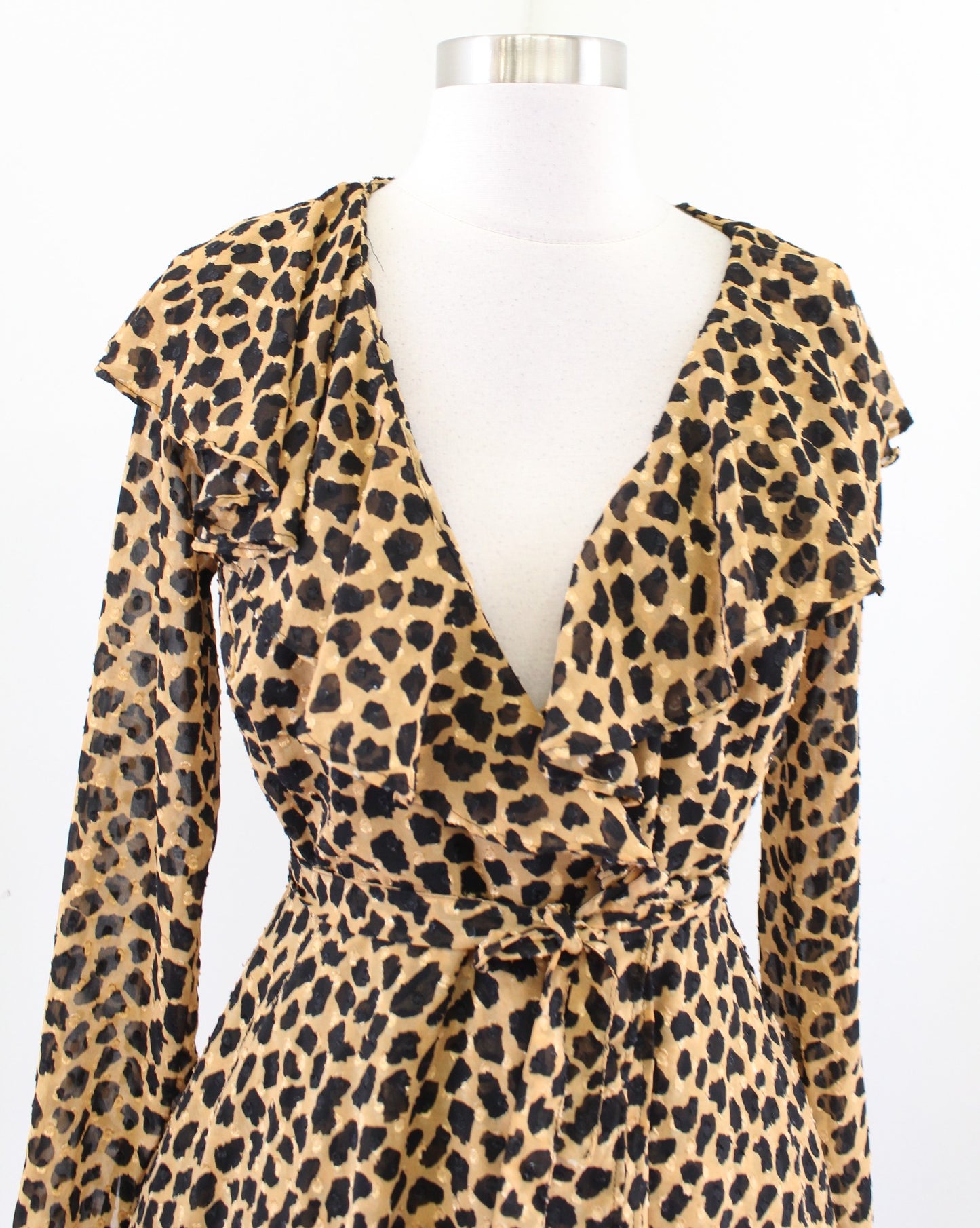 Free People Frenchie Leopard Animal Print Long Sleeve Mini Wrap Dress Size XS