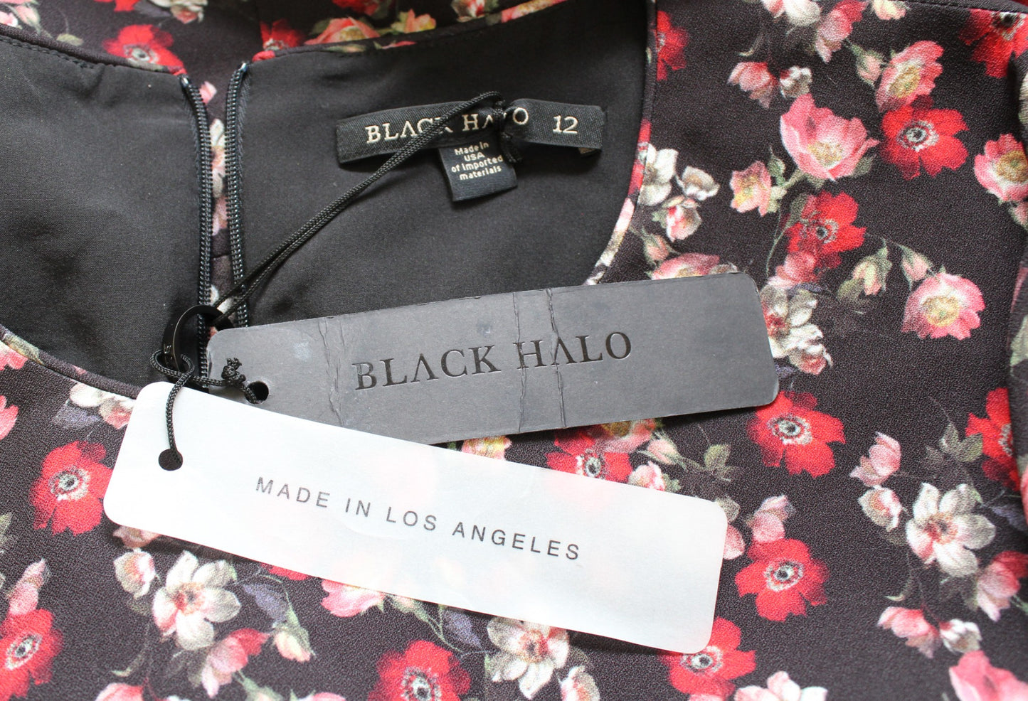 NWT Black Halo Lively Black Red Floral Long Sleeve Mini Sheath Dress Size 12