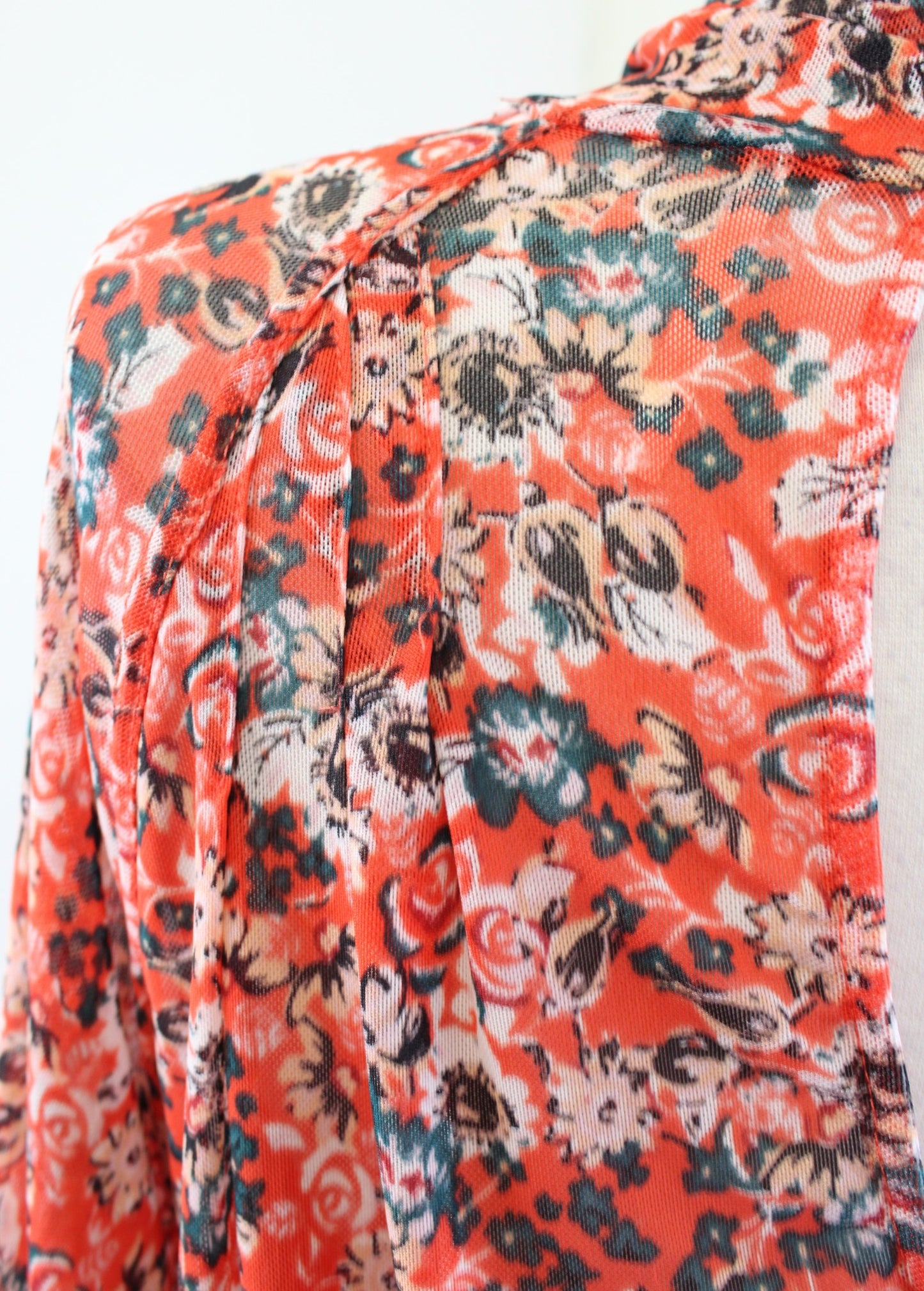 Free People All Dolled Up Mesh Floral Mock Neck Top Blouse Size S Open Back