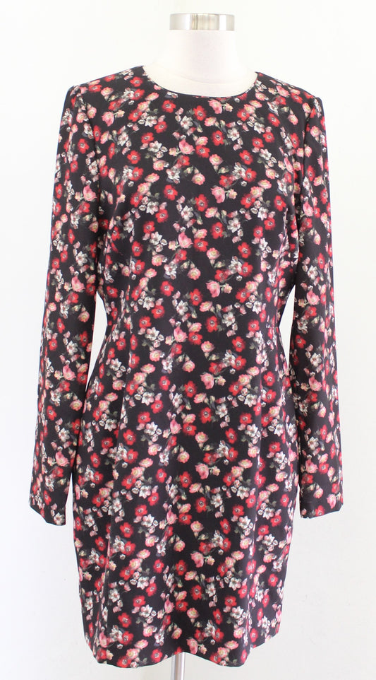 NWT Black Halo Lively Black Red Floral Long Sleeve Mini Sheath Dress Size 12