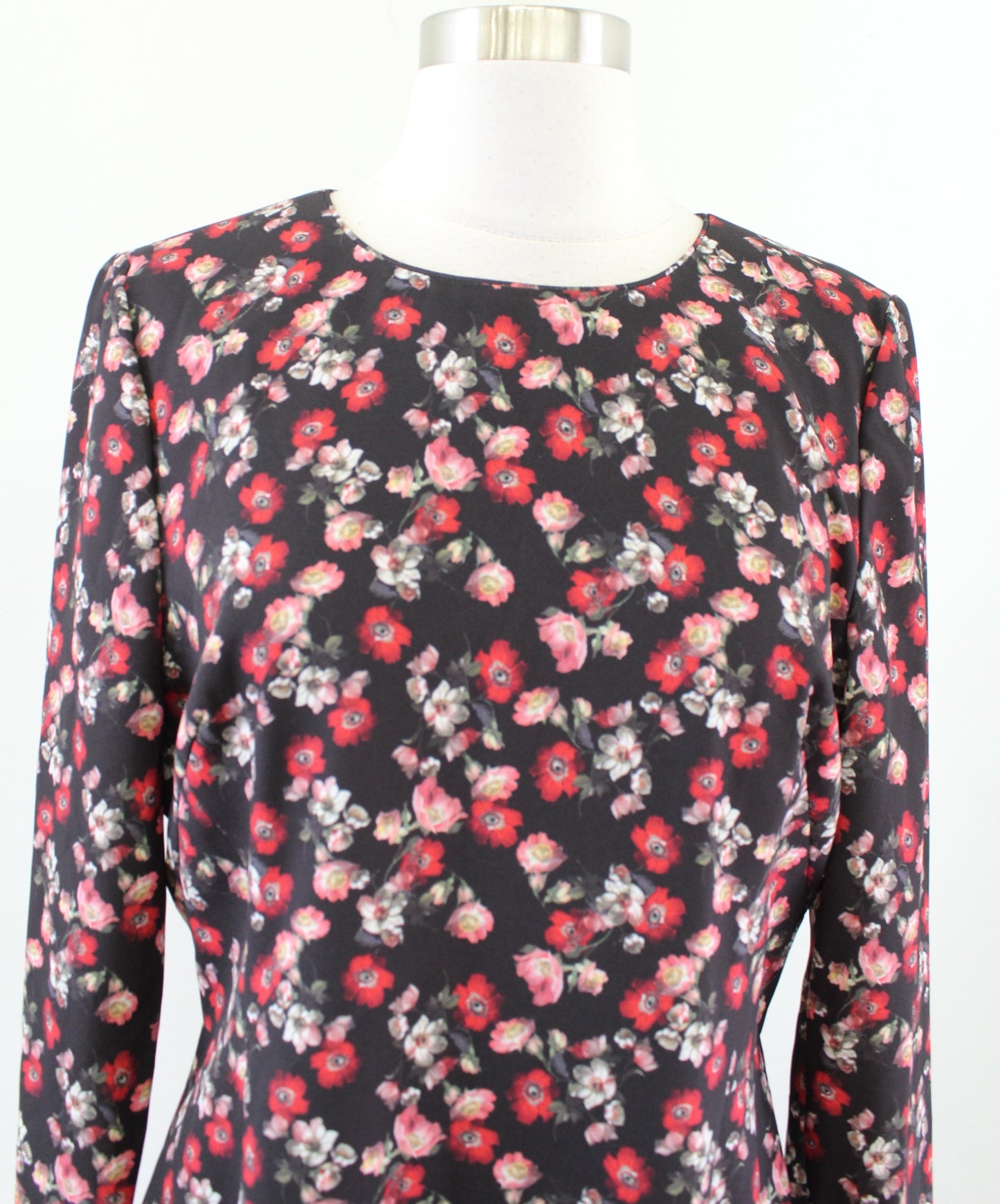 NWT Black Halo Lively Black Red Floral Long Sleeve Mini Sheath Dress Size 12
