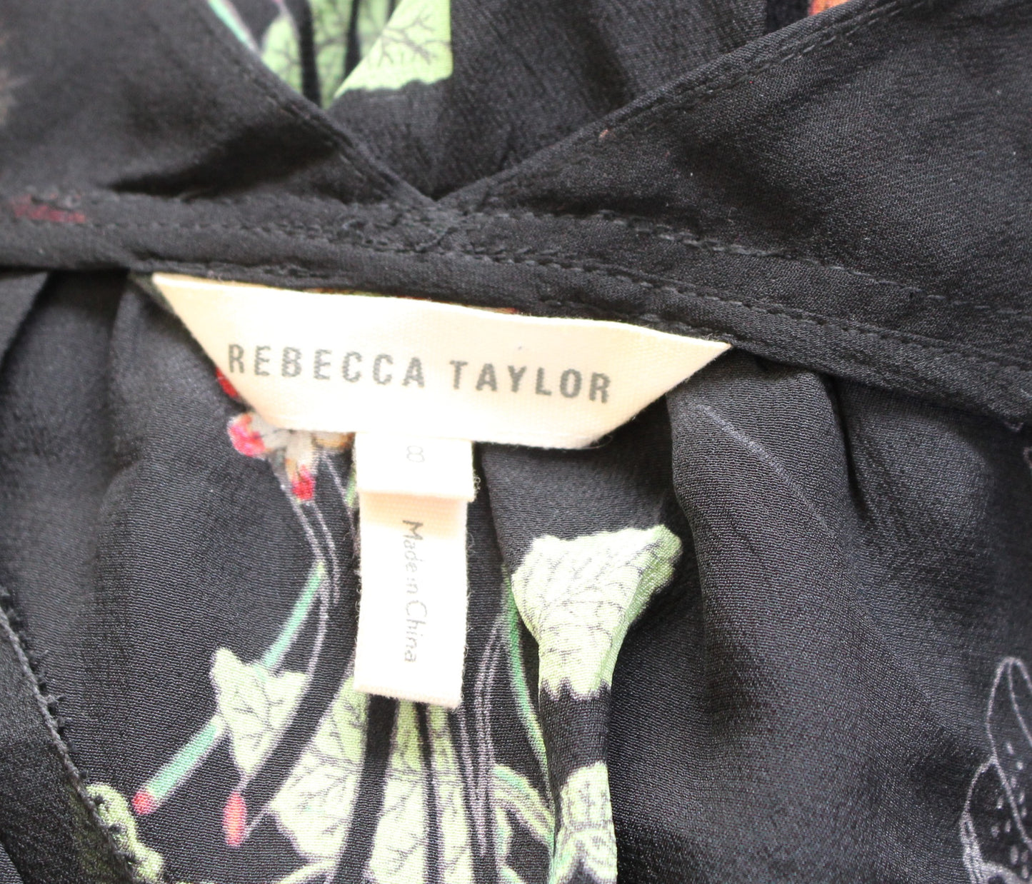 Rebecca Taylor Meadow Silk Garden Floral Print Drawstring Waist Dress Size 8
