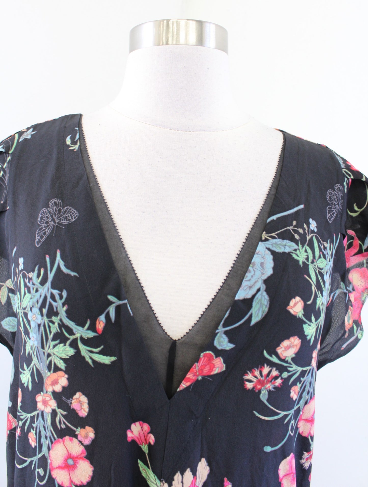 Rebecca Taylor Meadow Silk Garden Floral Print Drawstring Waist Dress Size 8