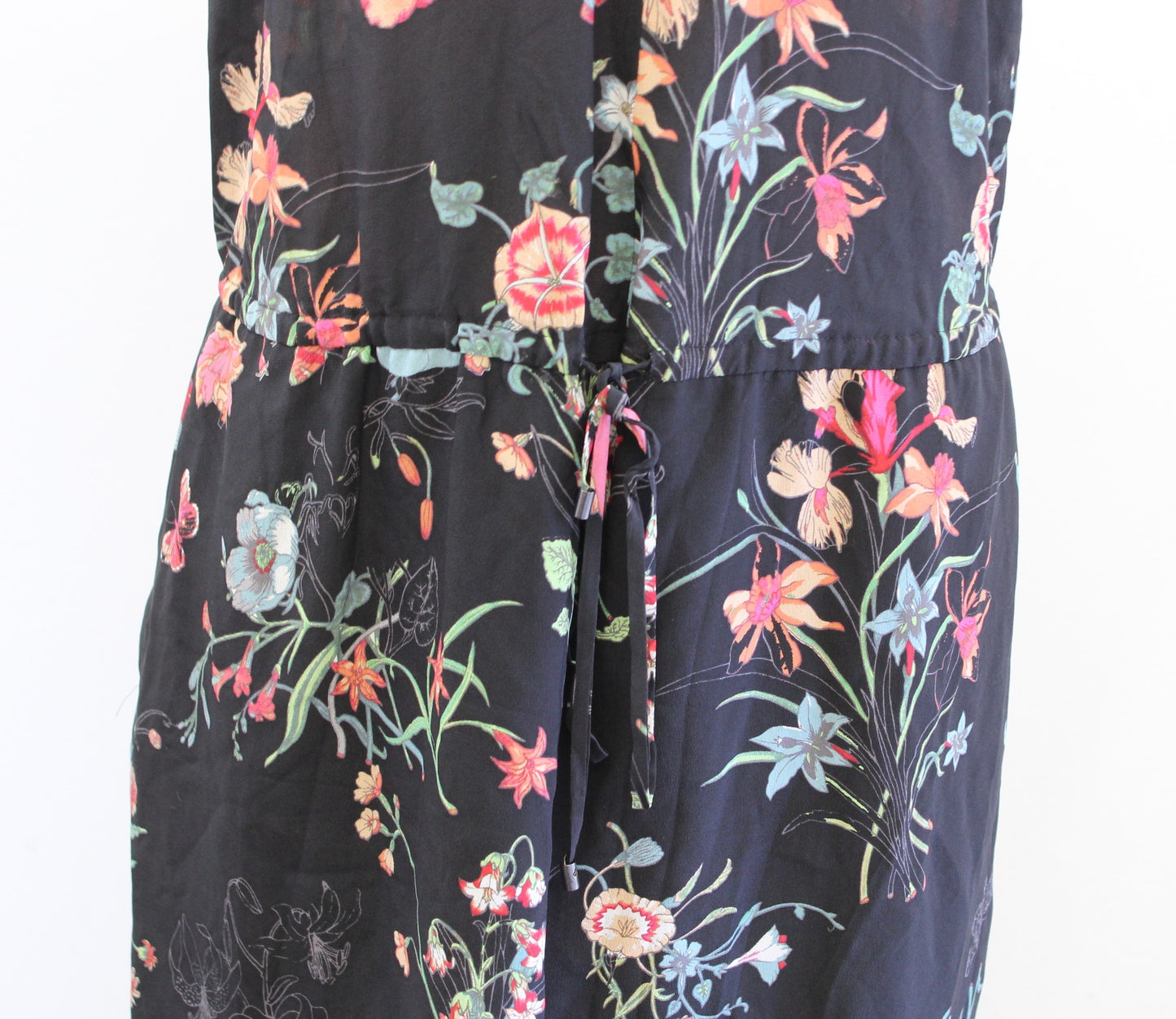 Rebecca Taylor Meadow Silk Garden Floral Print Drawstring Waist Dress Size 8