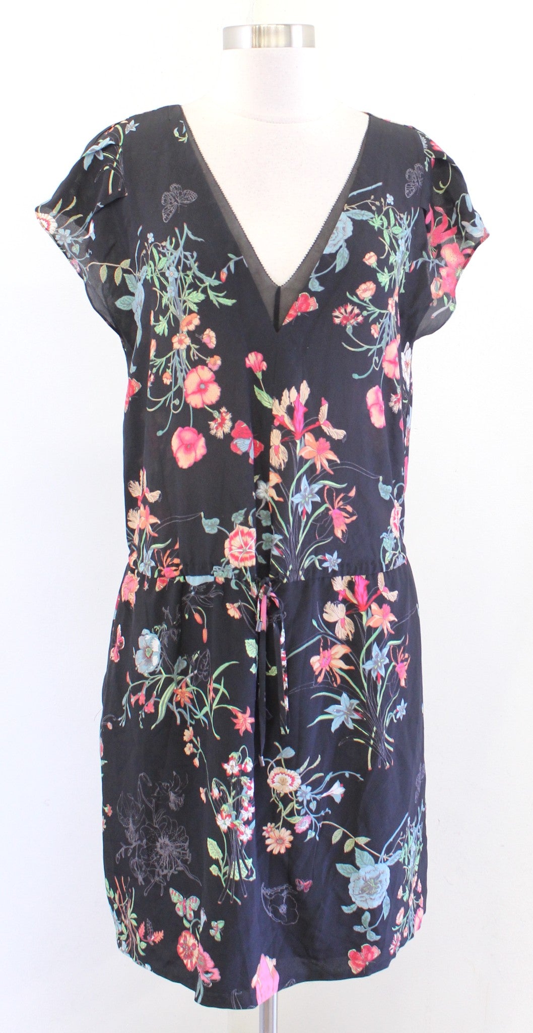 Rebecca Taylor Meadow Silk Garden Floral Print Drawstring Waist Dress Size 8