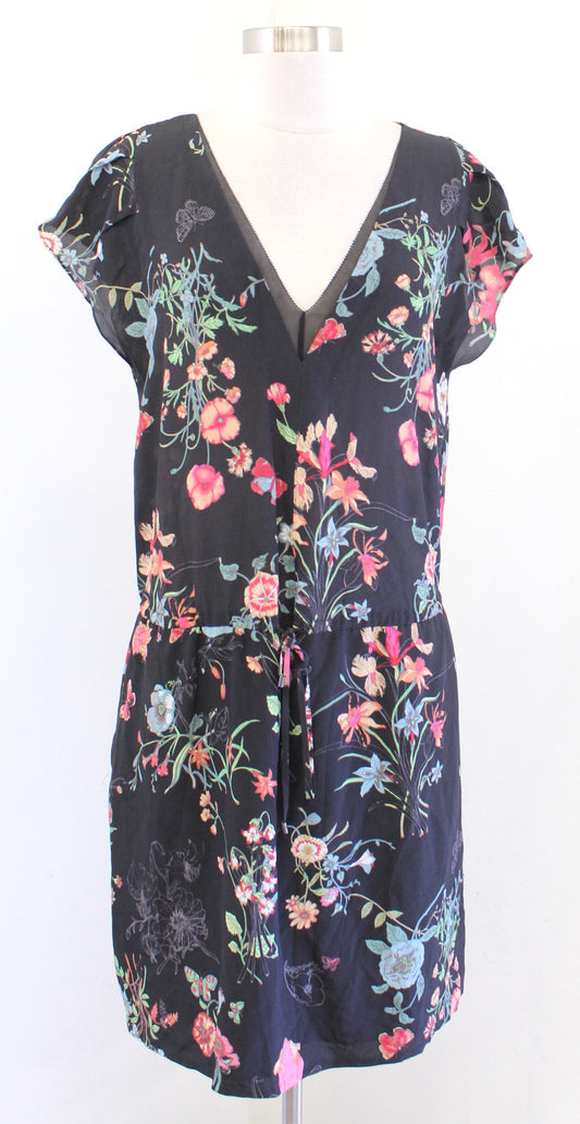 Rebecca Taylor Meadow Silk Garden Floral Print Drawstring Waist Dress Size 8