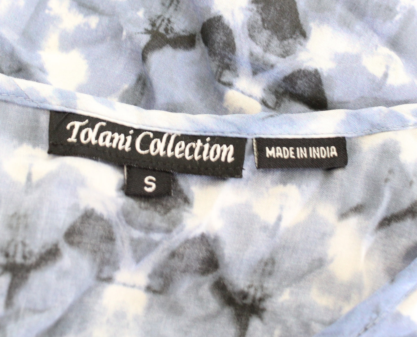 Tolani Blue Tie Dye Print Asymmetrical Hem Drawstring Top Blouse Size S Boho