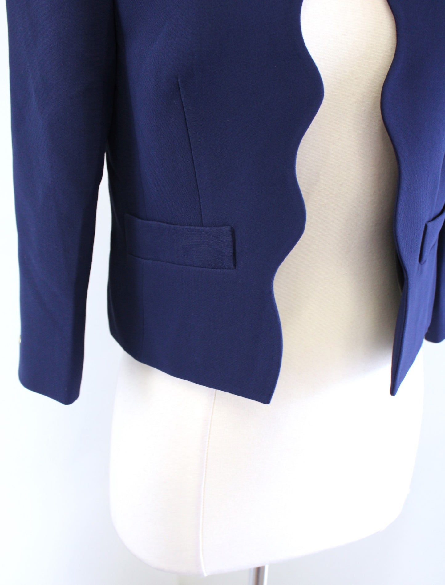 NWT $250 Draper James Solid Navy Blue Scallop Open Front Blazer Jacket Size 0