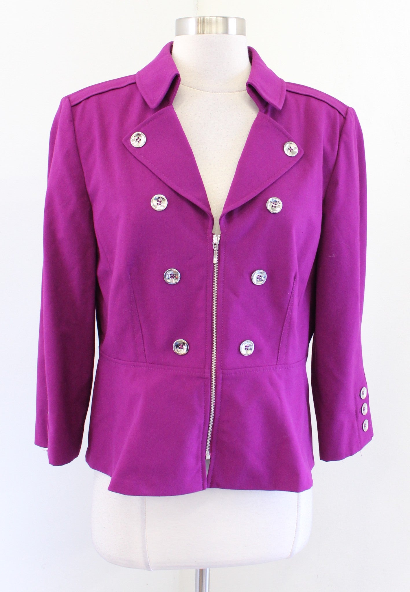 Tahari ASL Levine Berry Pink-Purple Zip Front Peplum Style Blazer Jacket Sz 12P