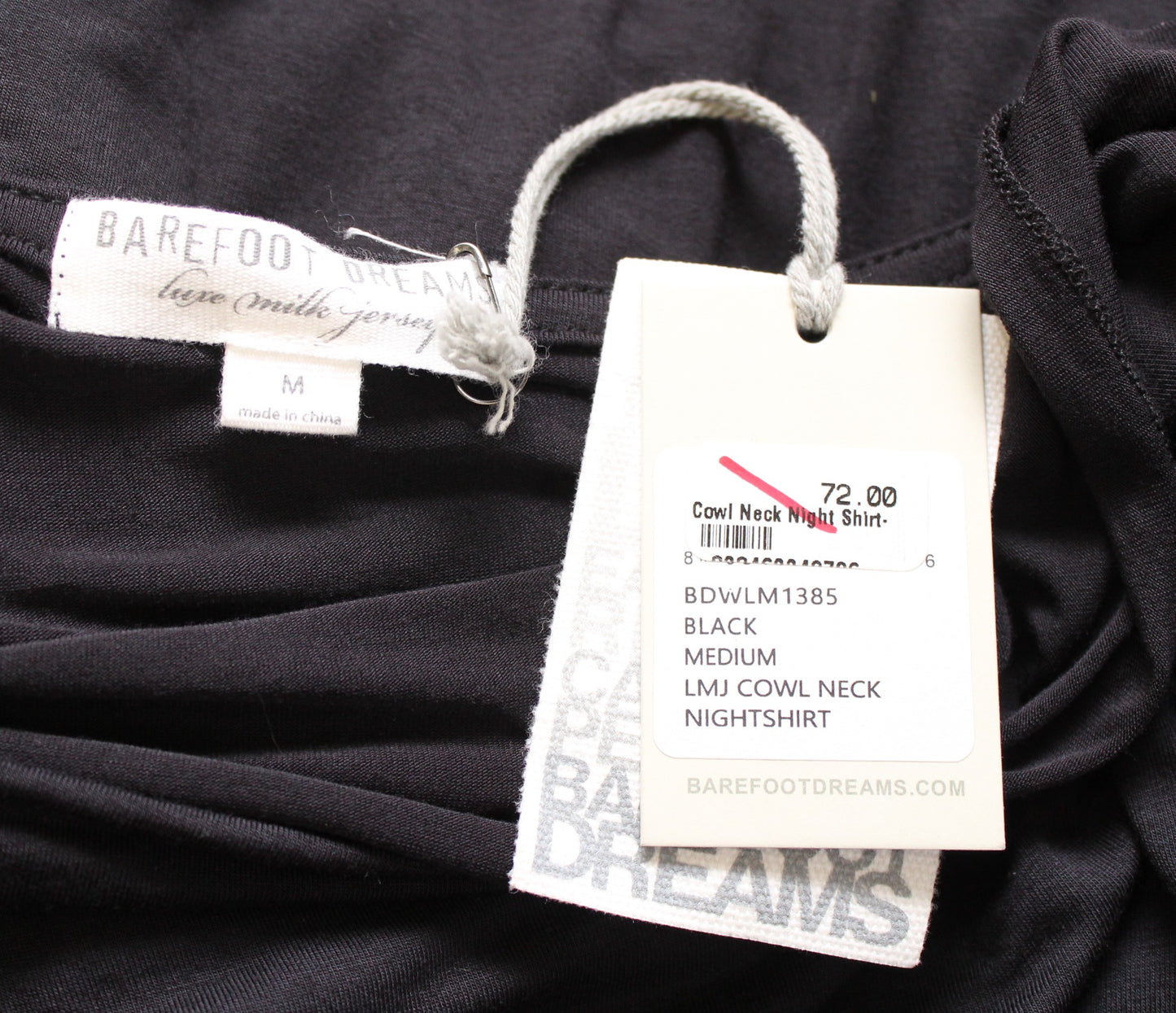 NWT Barefoot Dreams Luxe Milk Jersey Cowl Neck Night Shirt Dress Size M Black