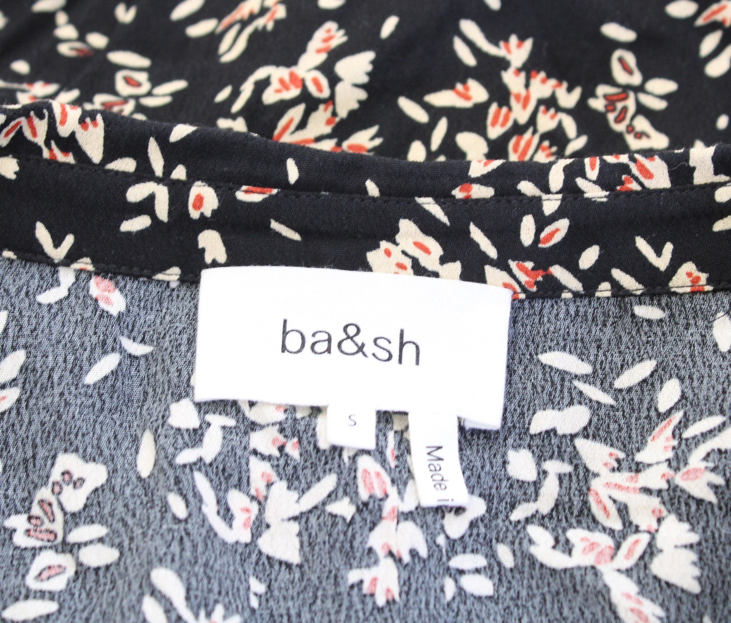 BA&SH Black Venus Print Button Front V Neck Floral Top Blouse Size S Eyelet trim