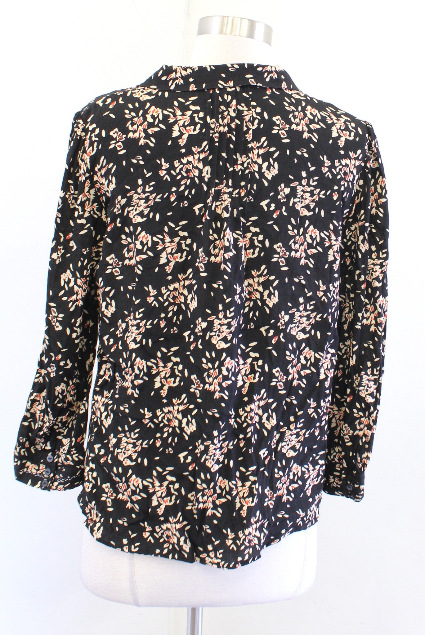 BA&SH Black Venus Print Button Front V Neck Floral Top Blouse Size S Eyelet trim