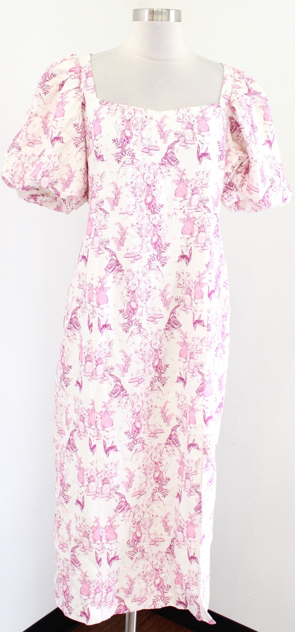Hyacinth House Tuckernuck Woodland Wilma Puff Sleeve Midi Dress Animal Print M