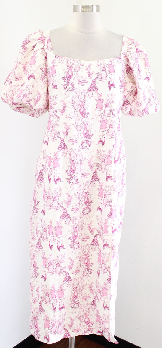 Hyacinth House Tuckernuck Woodland Wilma Puff Sleeve Midi Dress Animal Print M
