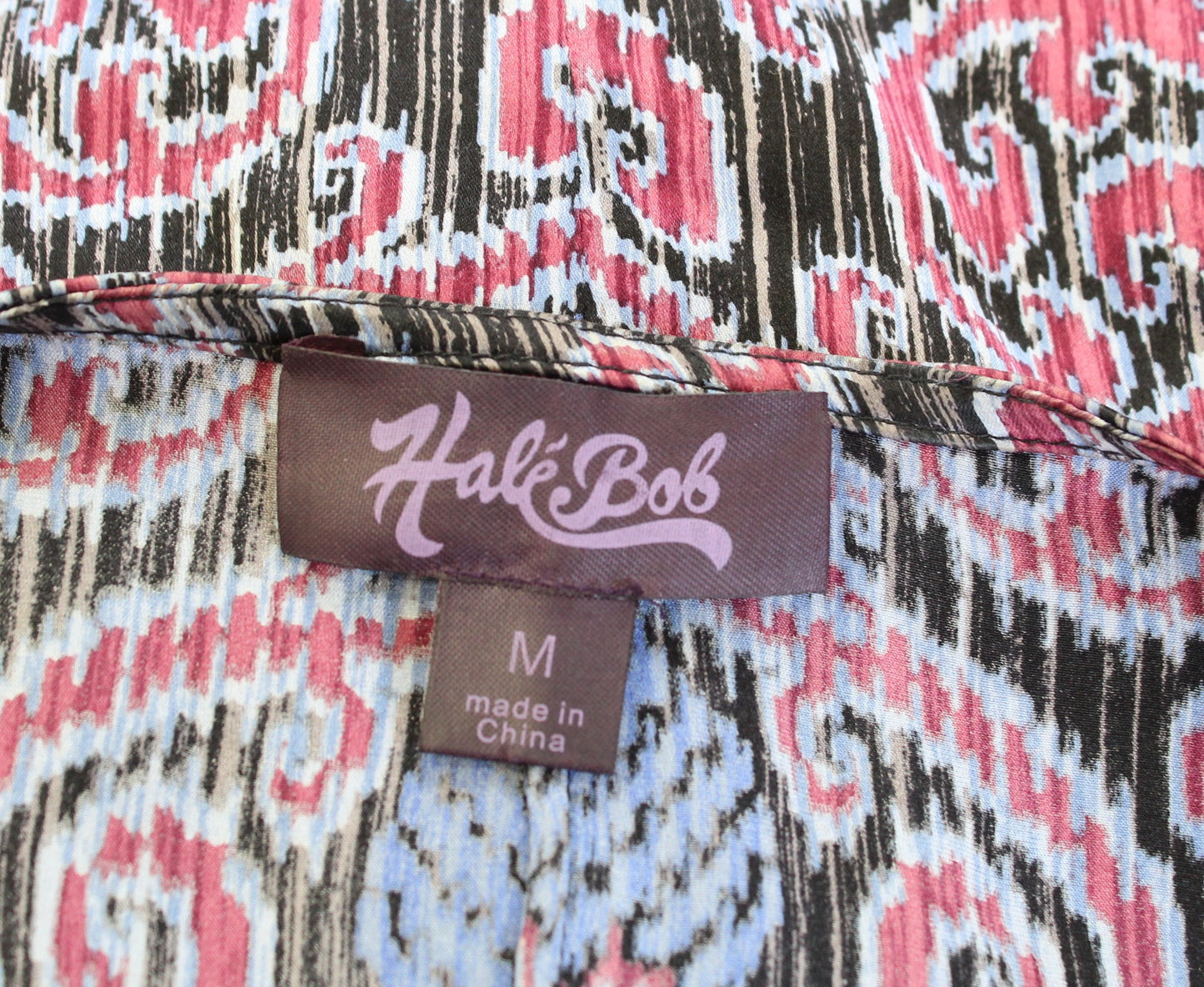 Hale Bob 2000s Y2k Silk Blend Tie Front V Neck Top Blouse Medallion Boho Size M