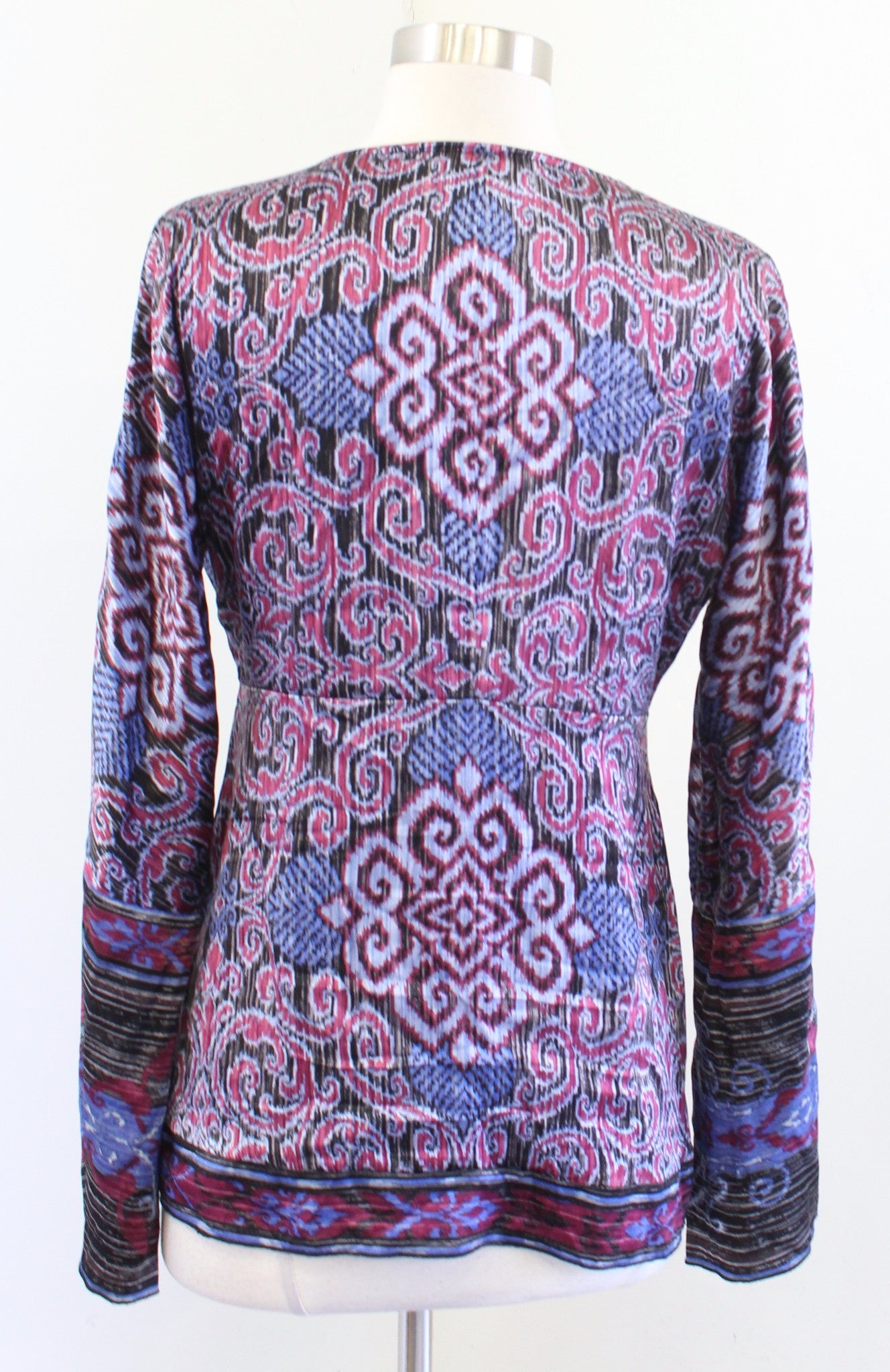 Hale Bob 2000s Y2k Silk Blend Tie Front V Neck Top Blouse Medallion Boho Size M