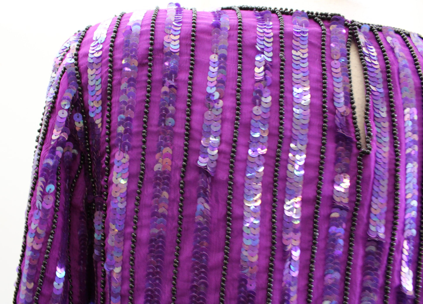 Vtg Stenay Purple Iridescent Silk Beaded Sequin Party Top Blouse M Floral Black