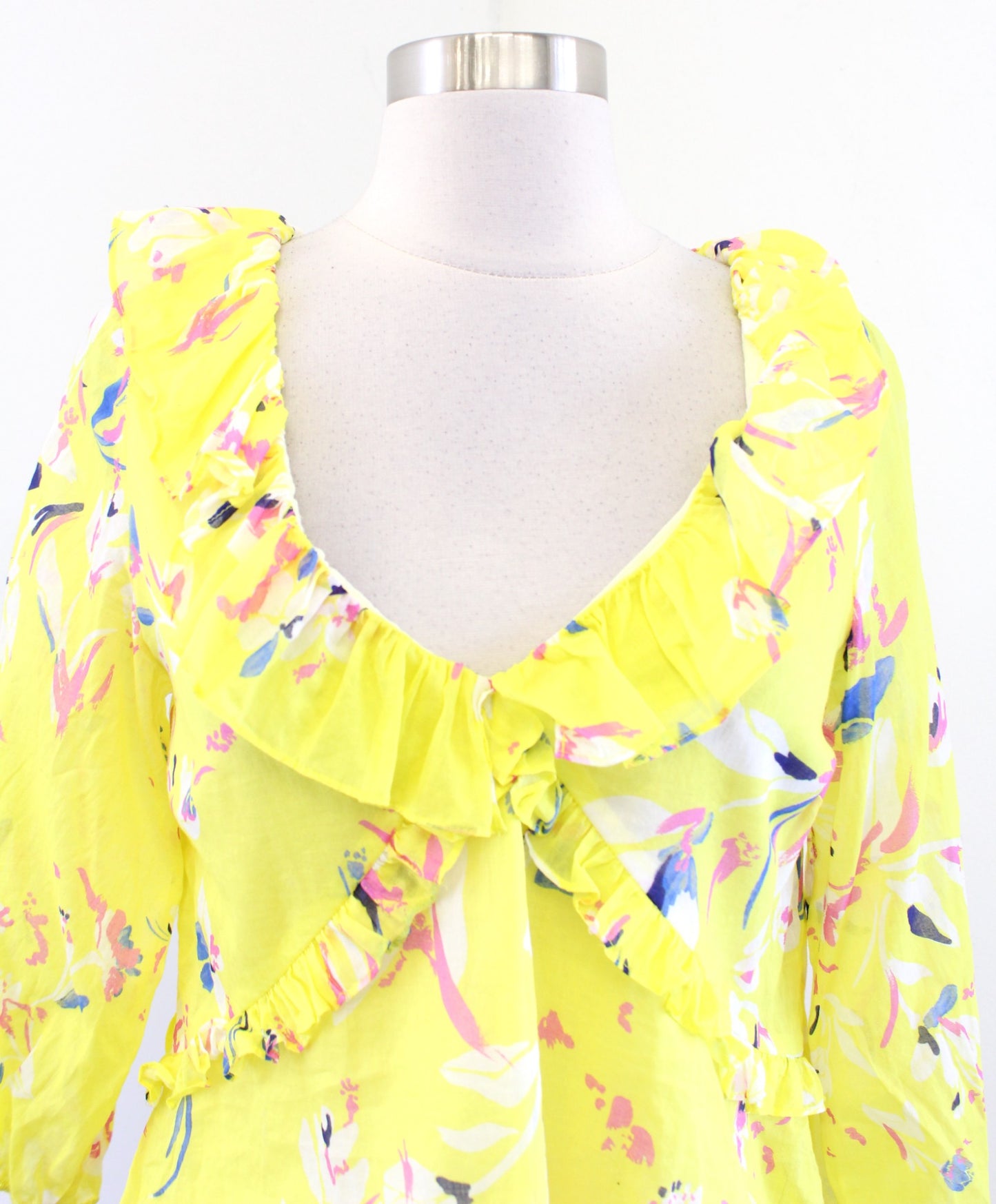 Tanya Taylor Womens Lourdes Bright Floral Print Ruffle V Neck Top Blouse Size 0