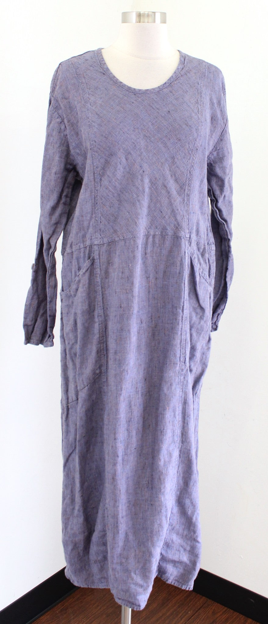 Flax Womens Blue - Purple 100% Linen Midi Shift Dress Size S Lagenlook Boho