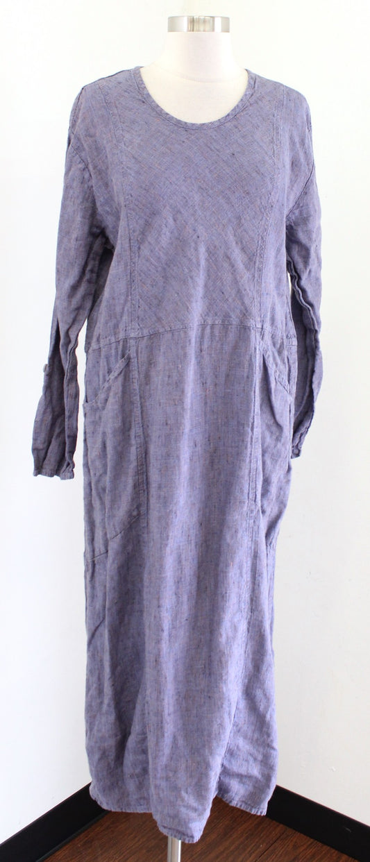 Flax Womens Blue - Purple 100% Linen Midi Shift Dress Size S Lagenlook Boho
