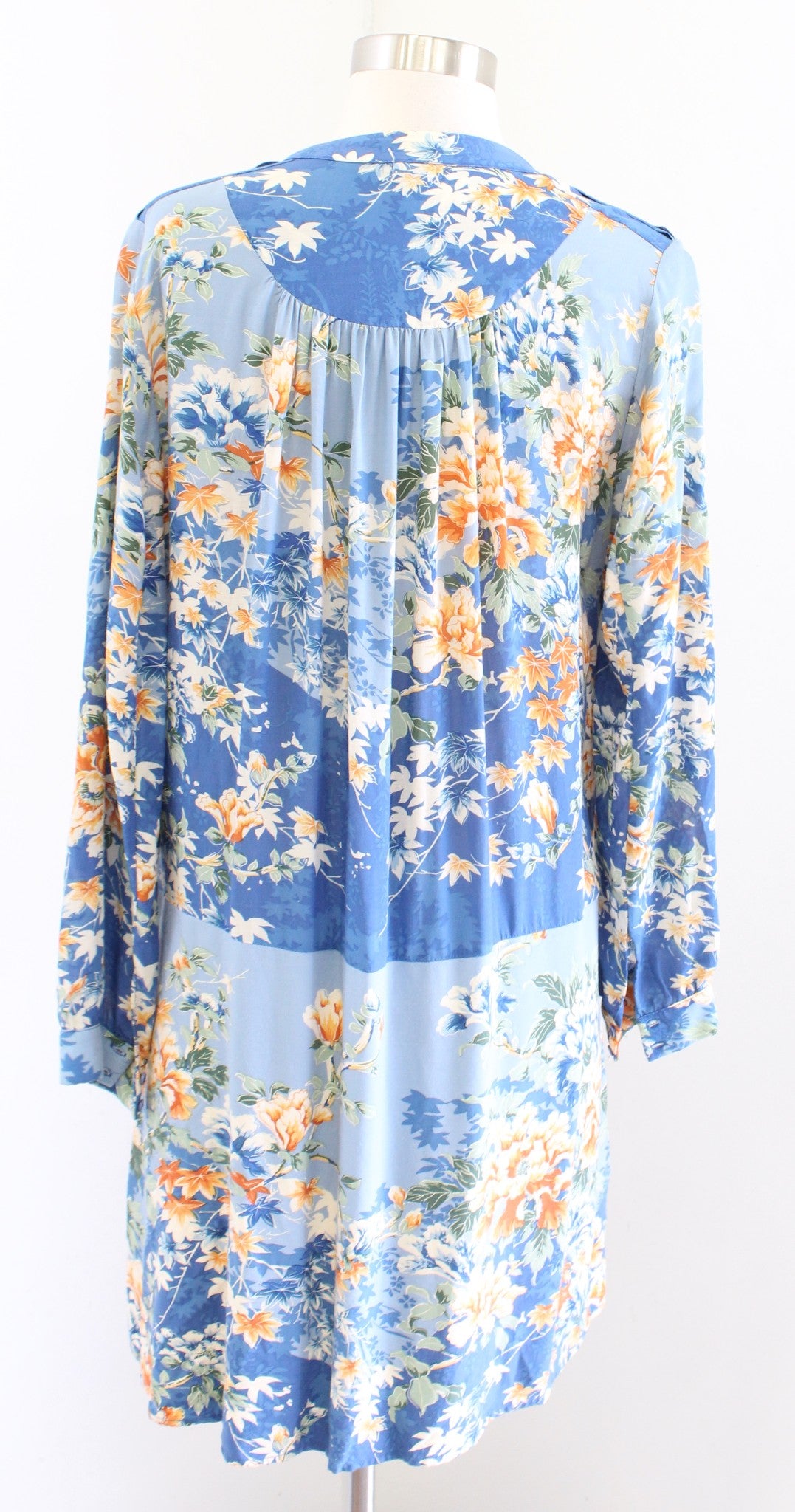 Tiny Anthropologie Gaina Blue Floral Lace Trim Tunic Shift Dress Size S Boho