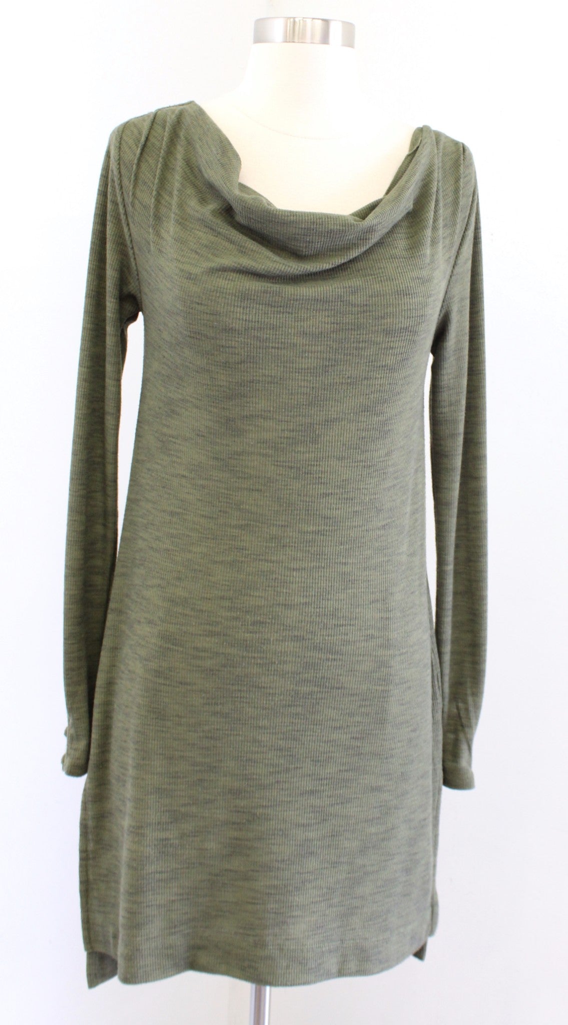 Pure + Good Anthropologie Olive Green Ribbed Cowl Neck Knit Tunic Size XS