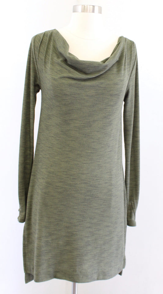 Pure + Good Anthropologie Olive Green Ribbed Cowl Neck Knit Tunic Size XS