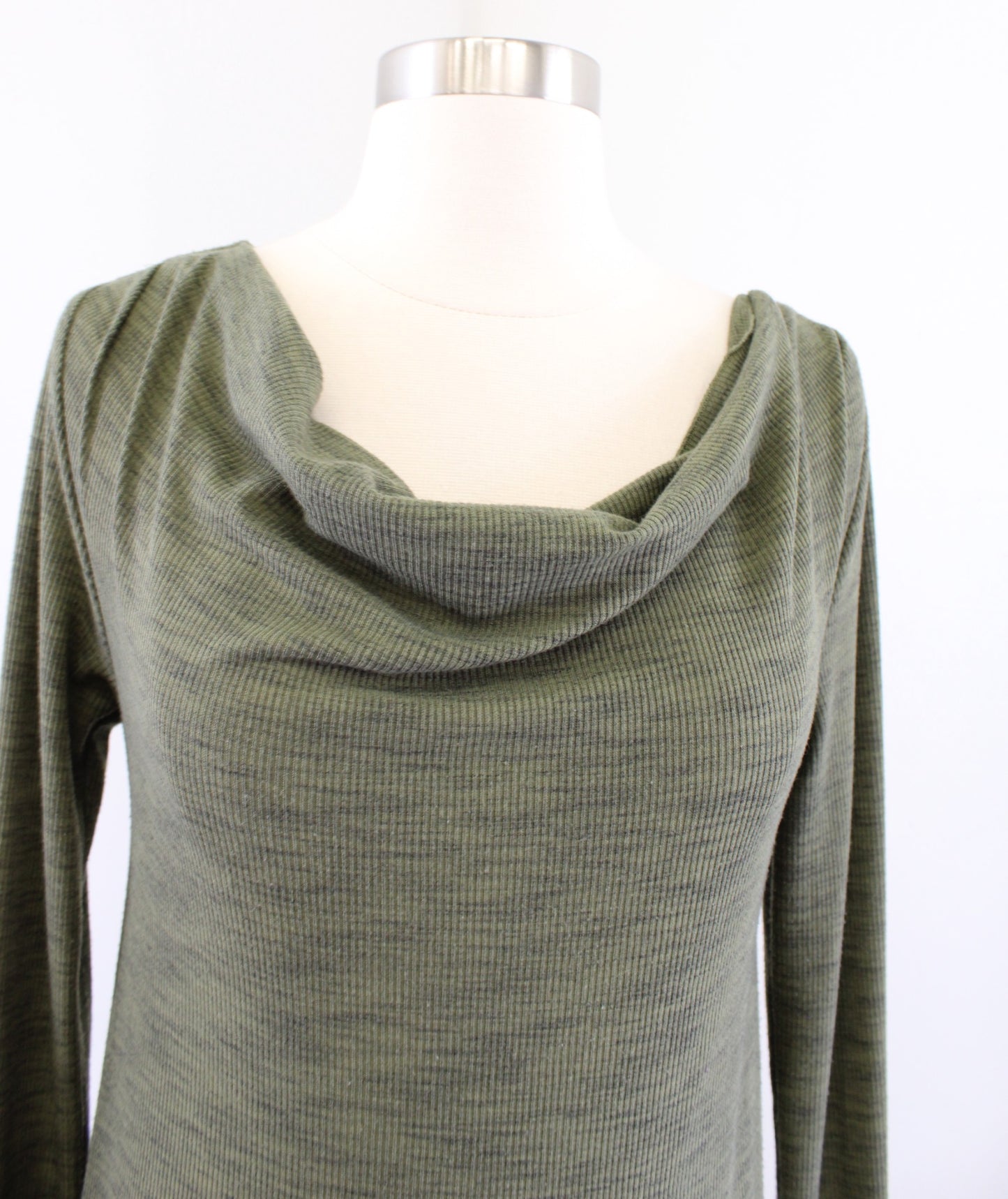 Pure + Good Anthropologie Olive Green Ribbed Cowl Neck Knit Tunic Size XS