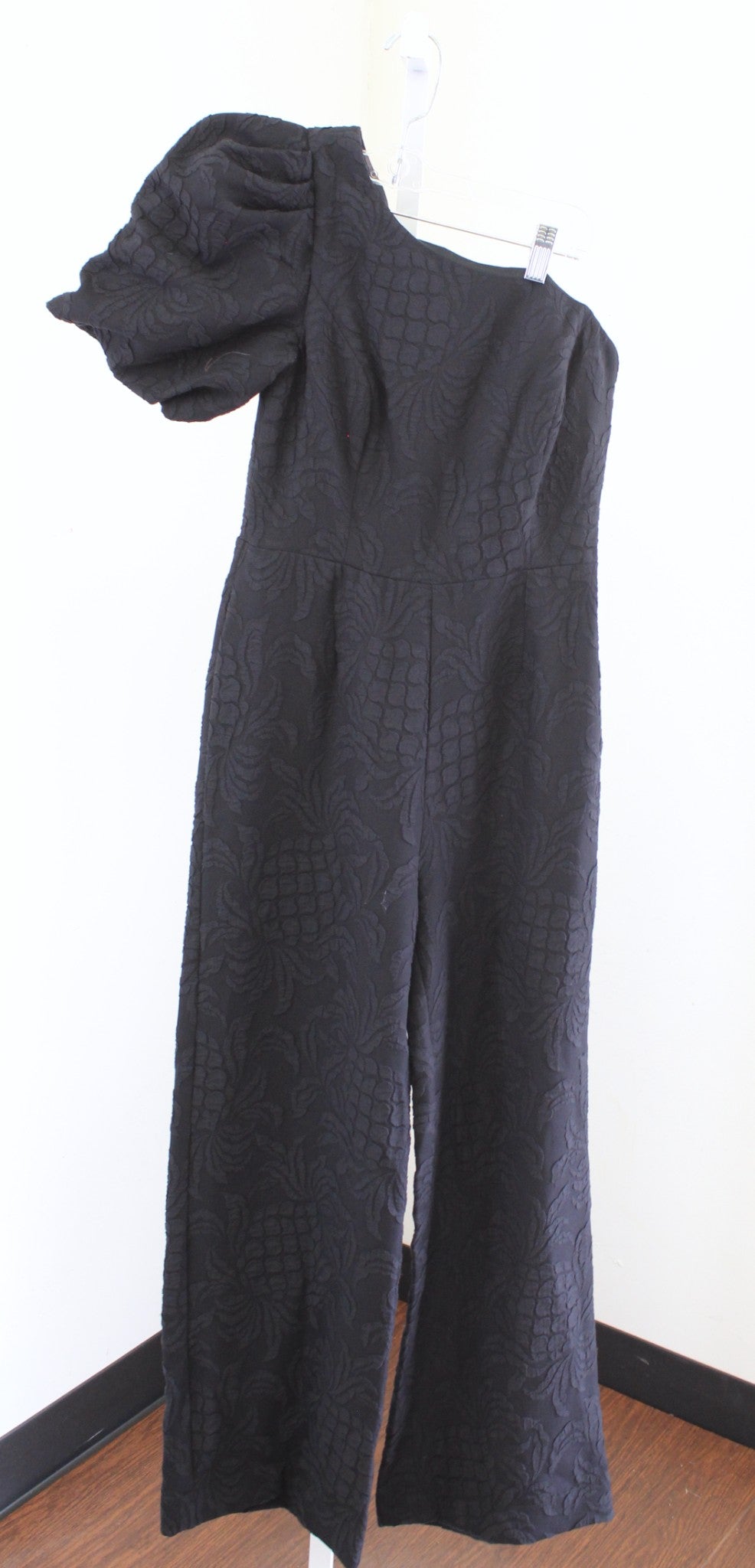 Lilly Pulitzer Brialyn One Shoulder Puff Sleeve Pineapple Jacquard Size 0 Black