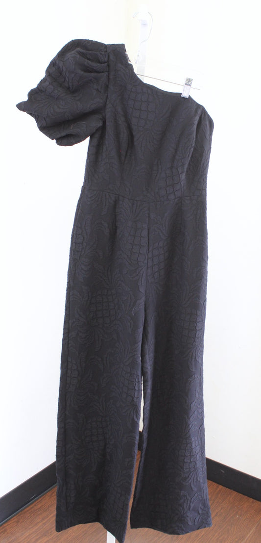 Lilly Pulitzer Brialyn One Shoulder Puff Sleeve Pineapple Jacquard Size 0 Black