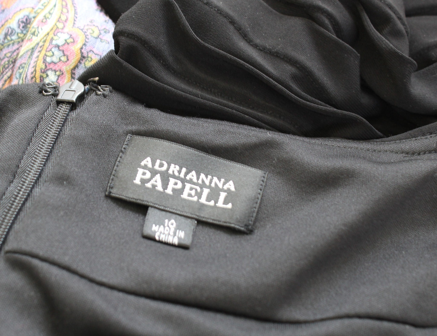 Adrianna Papell Black Nude Lace Bodice Bandage Tiered Sheath Dress Cocktail 10