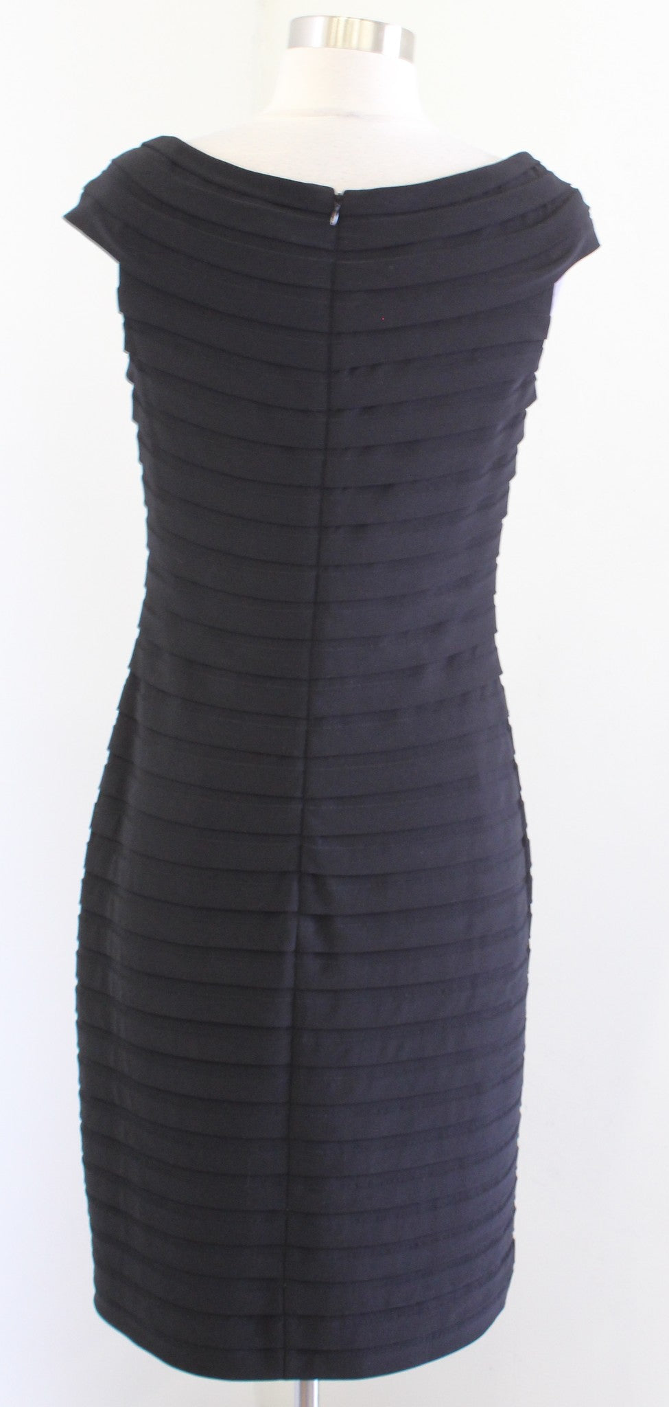 Adrianna Papell Black Nude Lace Bodice Bandage Tiered Sheath Dress Cocktail 10