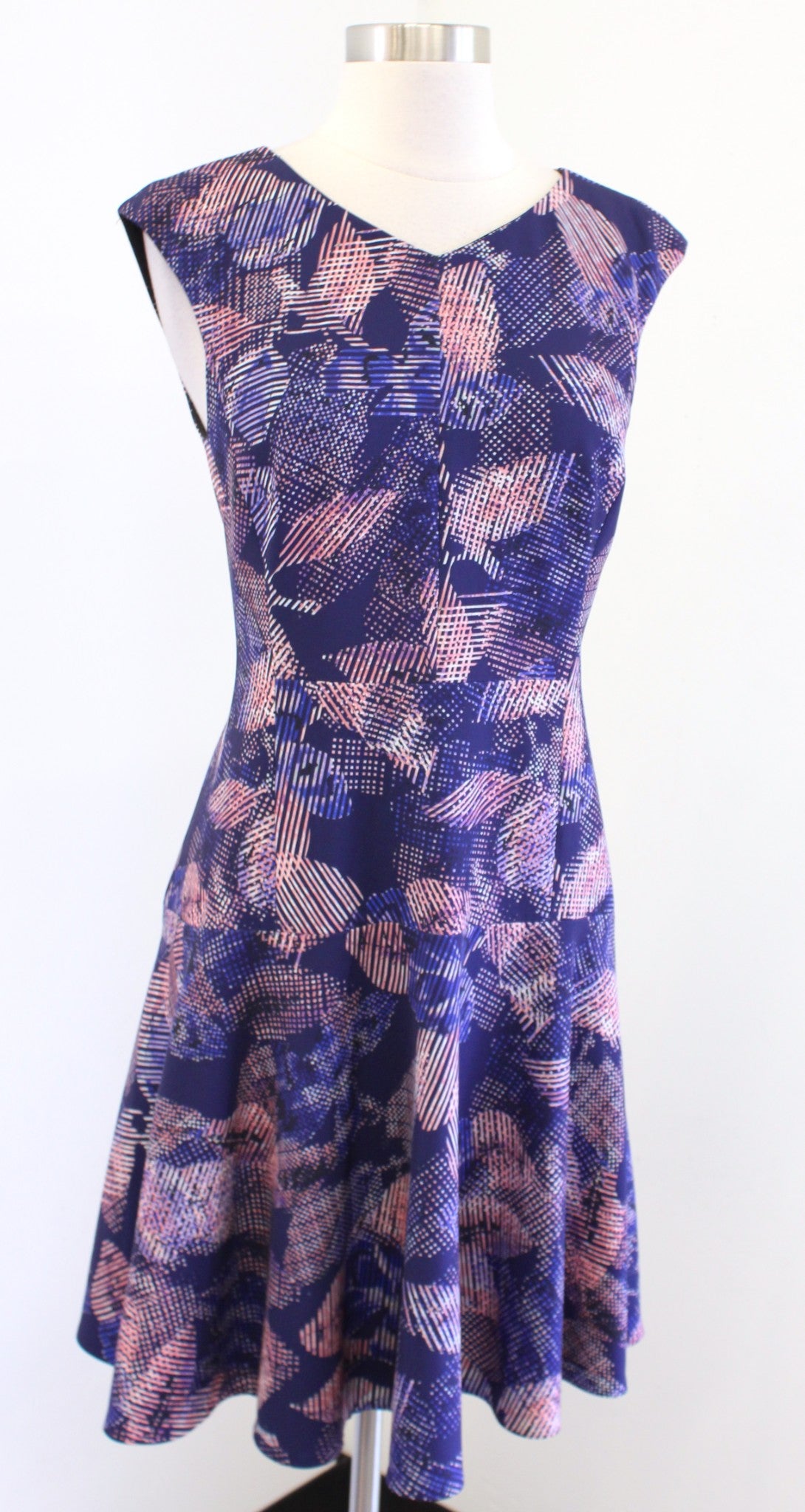 Rebecca Taylor Sonic Garden Abstract Print Fit & Flare Dress Pink Purple Blue 4