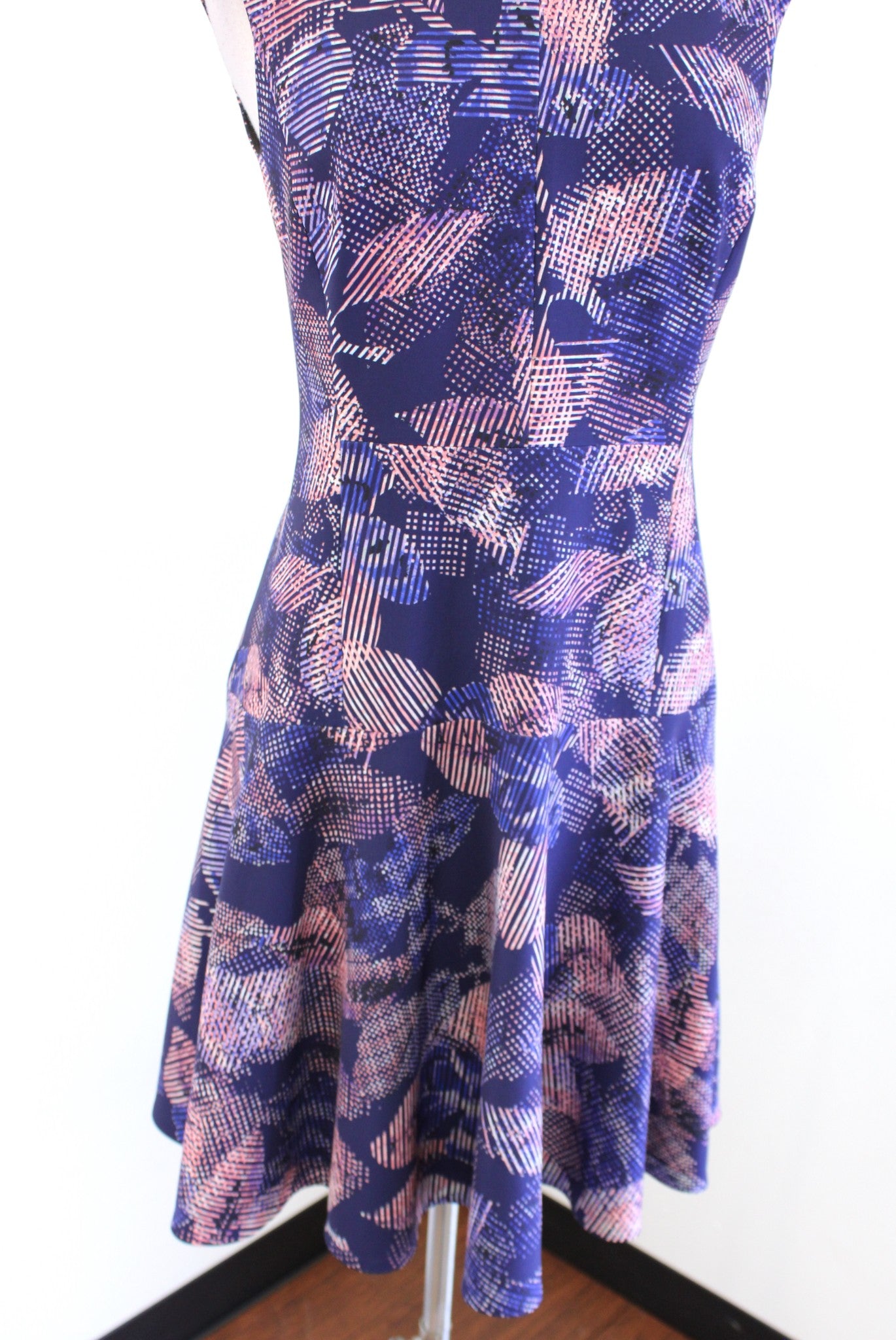 Rebecca Taylor Sonic Garden Abstract Print Fit & Flare Dress Pink Purple Blue 4