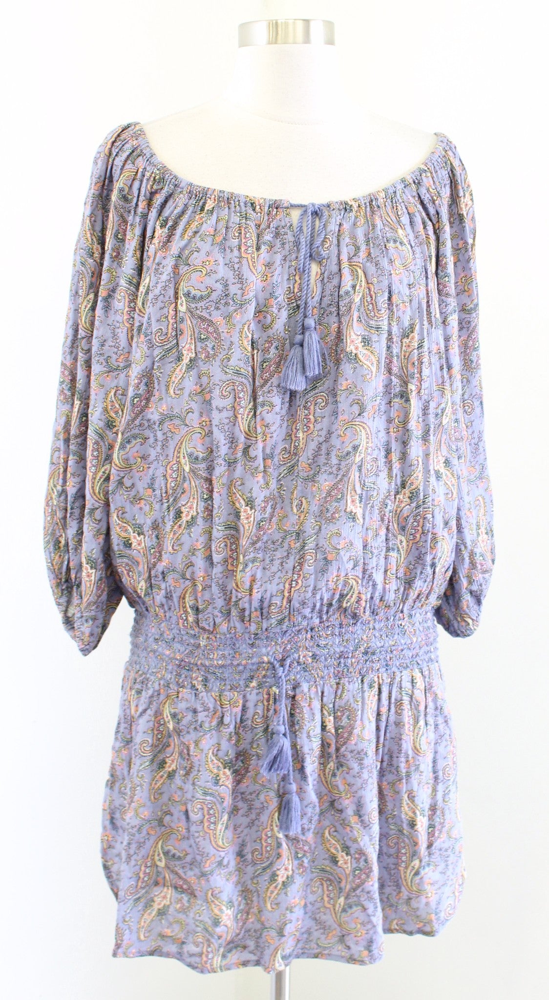 Denim and Supply Ralph Lauren Paisley Print Smocked Peasant Dress Size M Purple