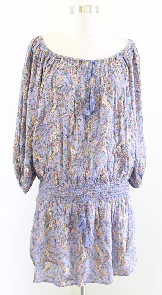 Denim and Supply Ralph Lauren Paisley Print Smocked Peasant Dress Size M Purple