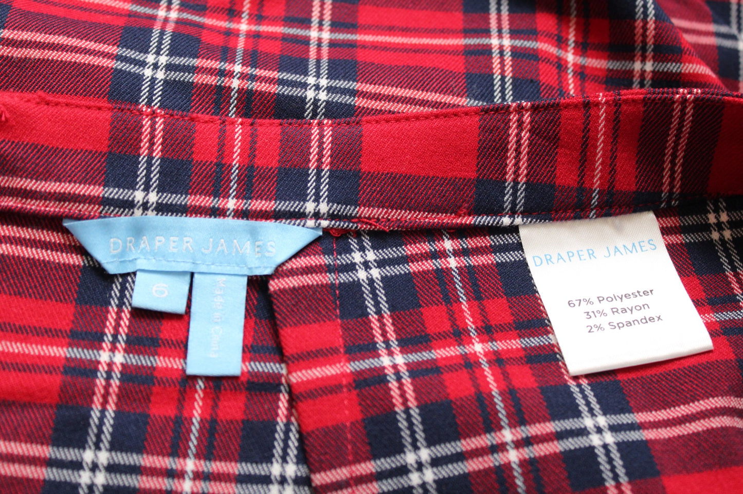 Draper James Womens Red Navy Blue Angie Check Plaid Ruffle Hem Skirt Size 6