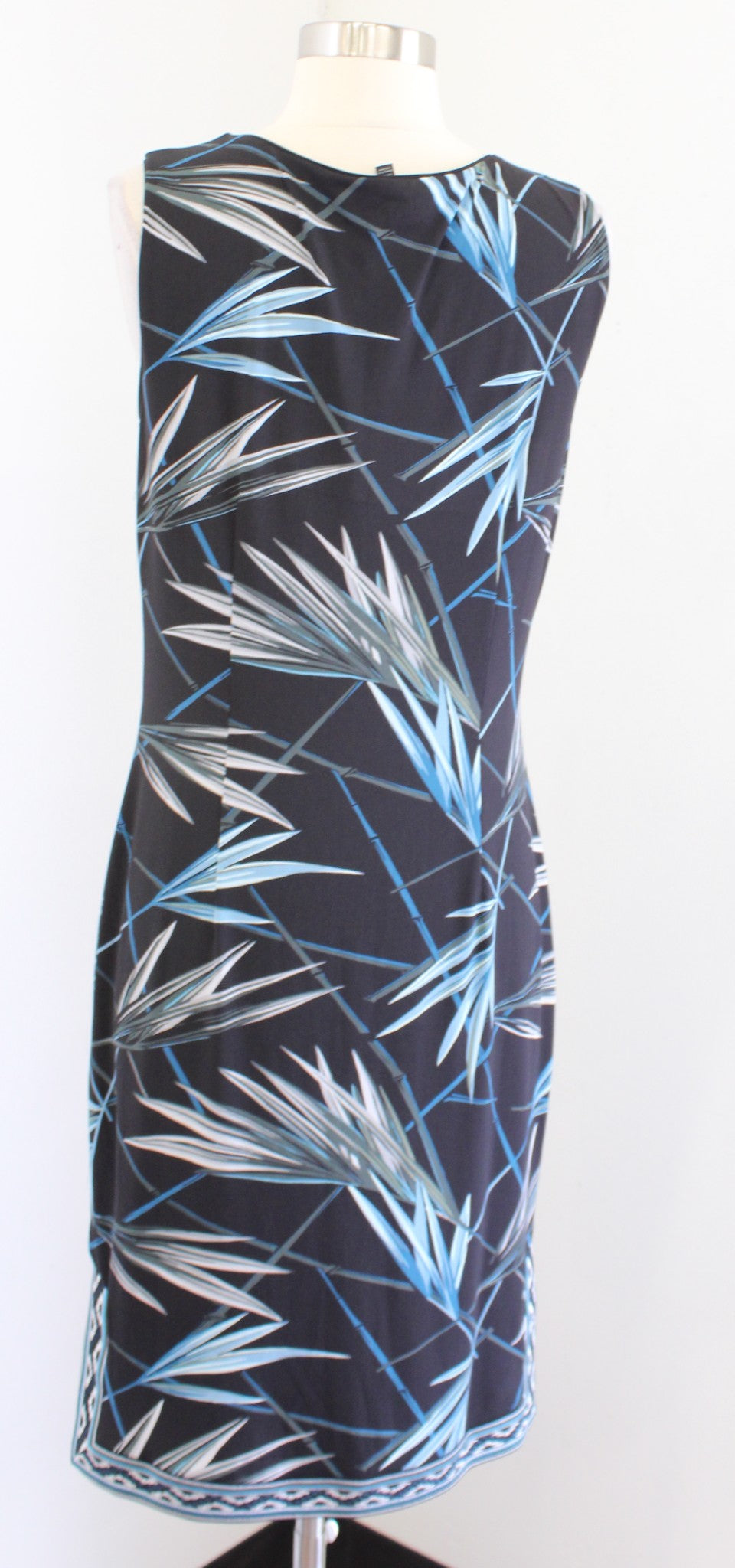 NWT White House Black Market Abstract Palm Print Sheath Dress Embroidered Blue