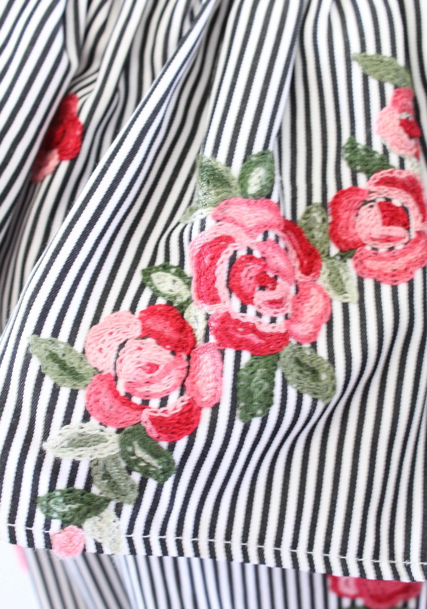 Calvin Klein Striped Floral Embroidered Off the Shoulder Dress Size 14 Tie Waist
